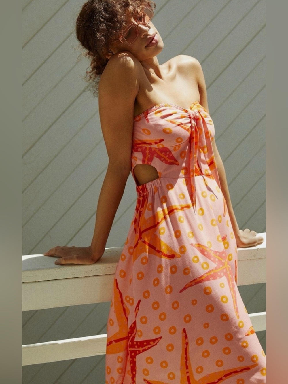 Anthropologie Farm Rio Under The Sea Bow Tie Cover-Up Dress with Starfish